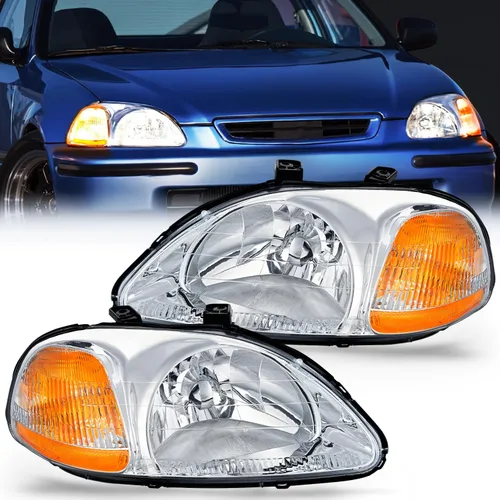 Nilight - Conjunto de faros delanteros compatibles con Honda Civic 1996 1997 1998, reemplazo de faros delanteros, carcasa cromada, reflector ámbar,