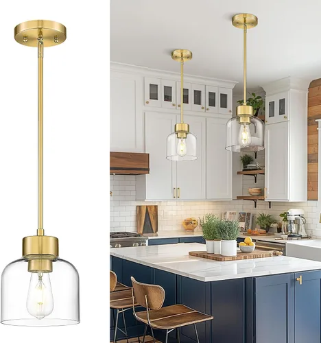 Miniatura 9 de Luces Colgantes Negras para Isla de Cocina, Accesorios de Luces Colgantes de 7" con Pantalla de Vidrio Transparente, Iluminación Colgante Moderna