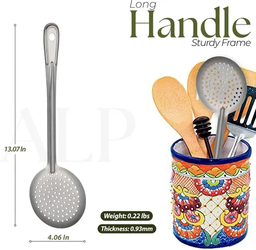 Miniatura 4 de Alpine Cuisine Cuchara desnatadora de acero inoxidable de 13 pulgadas, a prueba de óxido, formación integral, cuchara de espumadera duradera