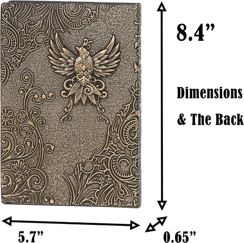 Miniatura 2 de Diario sin forro – Phoenix Brass 3D con diseño de arte en relieve de tapa dura en blanco, cuaderno de bocetos A5 con 2 marcadores, 8.4 x 5.7 Phoenix