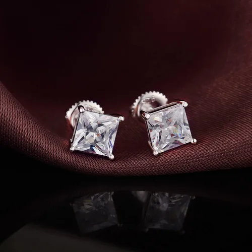 Miniatura 4 de Jiamiaoi 18k White Gold Plated Simulated Diamond Stud Earrings Screw Back Sterling Silver Cubic Zirconia Stud Earrings Set 4 Millimeters-8