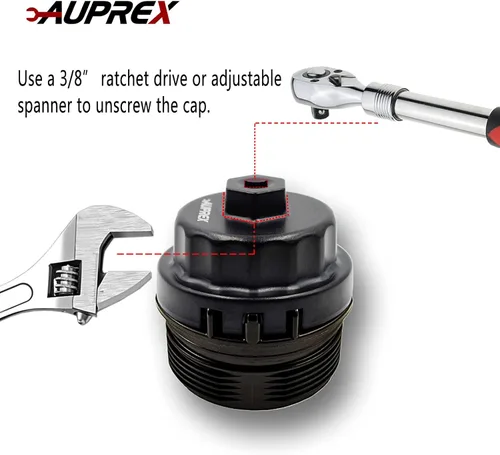 Miniatura 6 de AUPREX Llave de filtro de aceite de aluminio para Toyota Camry, Lexus, Tundra, 4Runner, Highlander, RAV4 y más, 64mm 14 estrías, negro