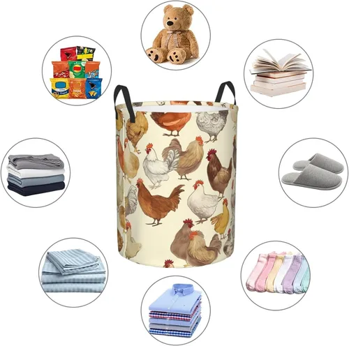 Miniatura 6 de Cesto circular con estampado de una cría de pollos impermeable, cesta organizadora de almacenamiento con asas para ropa, juguetes, pequeña