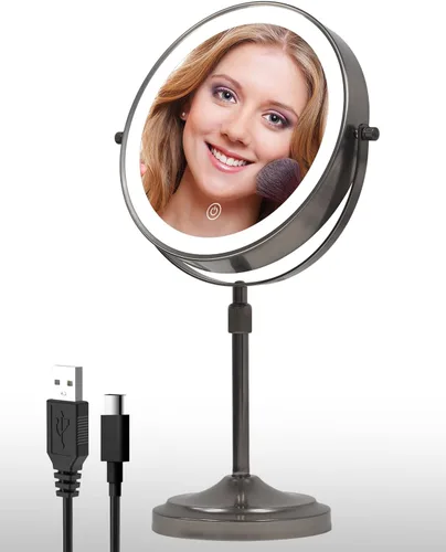 Miniatura 9 de Espejo de maquillaje iluminado de 9 pulgadas con 1 aumento de 10x, espejo de tocador de aumento recargable de 5000 mAh con luces, 3