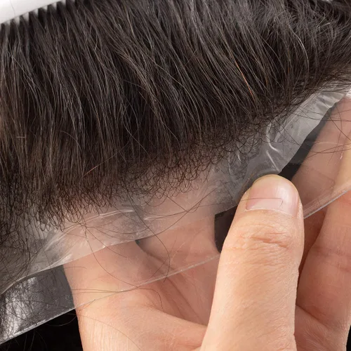 Miniatura 5 de Amiable Toupee para hombres, postizos para hombre, sistema de reemplazo de cabello humano con un solo nudo de 0.002 in, piel fina, color negro