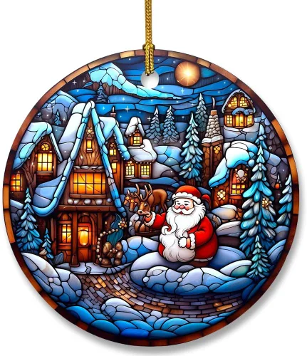 Miniatura 12 de Adorno de cerámica divertido - Papá Noel travieso y ciervo "Deseo que no te traiga nada más que una feliz Navidad" - Adornos para el hogar, adorno