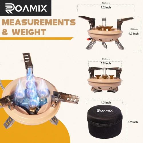Miniatura 2 de Roamix Estufa de camping portátil multicombustible de 54,500 BTU - Quemador plegable a prueba de viento de 16,000 W con adaptador de recipiente