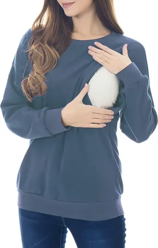 Miniatura 3 de Smallshow Sudadera de maternidad de forro polar para lactancia de manga larga