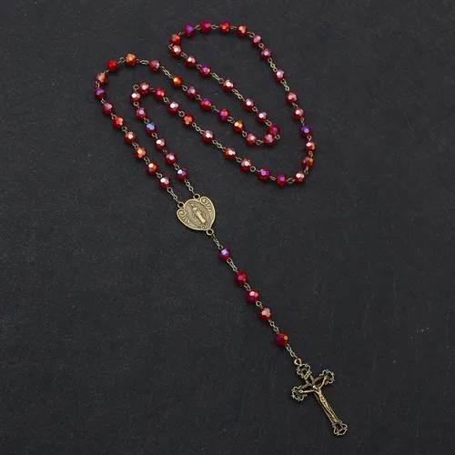 Miniatura 34 de KOMI Rosario de cuentas católicas para mujer, collar de cuentas de rosario con cruz de crucifijo, perlas de cristal, rosario, rosarios, católicos
