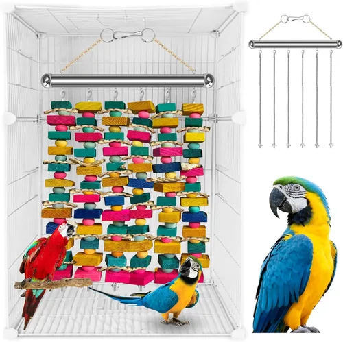 Miniatura 10 de Juguetes de pájaros extra grandes para guacamayos, bloques de madera multicolor juguete para masticar pájaros, jaula de loro, juguete de mordida
