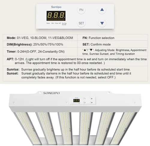Miniatura 6 de 2024 Nuevo SPF2000 PRO Luz LED de 200W para Cultivo 3x3 pies de Cobertura con Temporizador y Atenuador para Plantas de Interior en Fase Vegetativa