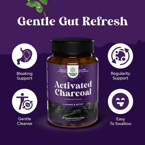 Miniatura 2 de Natures Craft Píldoras de carbón activado, desintoxicación y limpieza, cápsulas purificadoras de coco con 1200 mg por porción para aliviar