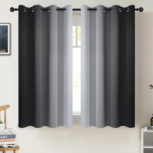 Miniatura 90 de COSVIYA Cortinas 100% Opacas Azul Degradado con Lazos Ajustables para Cocina Aislamiento Térmico Oscurecimiento de Habitación Cenefa con Bolsillo