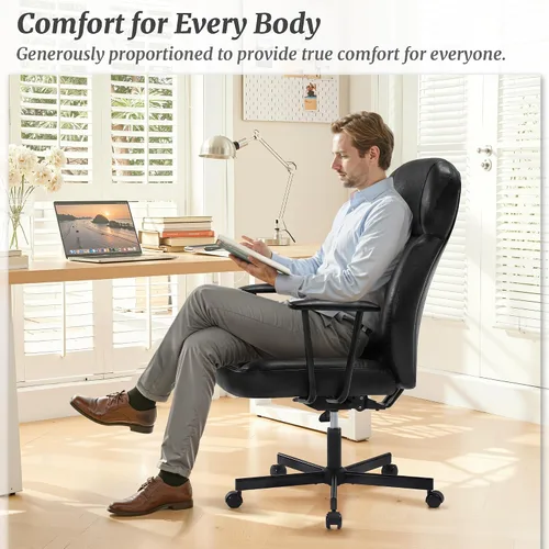Miniatura 6 de Cozyman Silla ergonómica de piel sintética para oficina en casa, silla de escritorio ejecutiva de respaldo alto con cojín de 5 capas, respaldo Negro