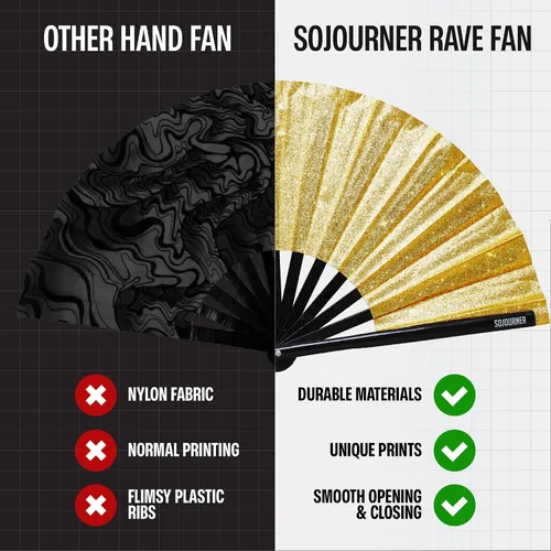 Miniatura 138 de SoJourner Bags Rave Fan – Ventilador plegable grande – Ventilador de mano Clack para raves, Halloween, Burlesque, trajes de arcoíris para mujeres