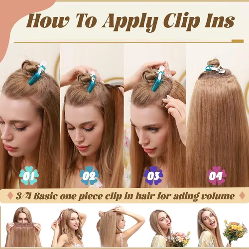 Miniatura 7 de Extensiones de cabello humano rizado real, con reflejos, mezcla de rubio medio, rubio fresa, una pieza, extensiones onduladas con clip