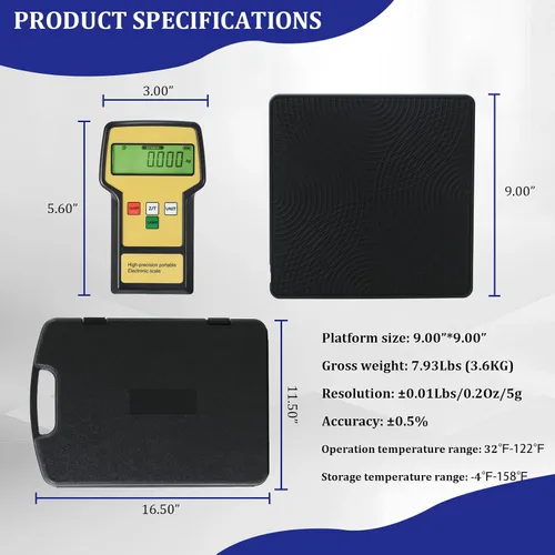 Miniatura 2 de Báscula electrónica digital de carga de refrigerante de 220 libras con estuche portátil, báscula refrigerante HVAC para todos los tanques
