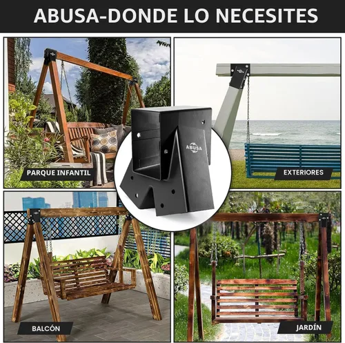 Miniatura 9 de ABUSA - Juego de soportes para columpios resistentes que incluye 2 soportes de columpio en forma de A negros, 2 asientos de columpio y 4 colgadores
