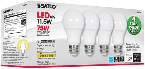 Miniatura 7 de Satco 28769-11.5A19/LED/27K/ND/120V/4PK S28769 A19 A Line Pera4 Bombilla LED