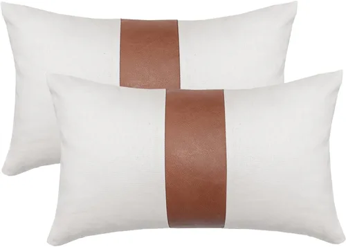 Miniatura 24 de Juego de 2 fundas de almohada negras y marrones de 18 x 18 pulgadas, fundas de almohadas modernas con rayas estilo granja para sofá, sala de estar