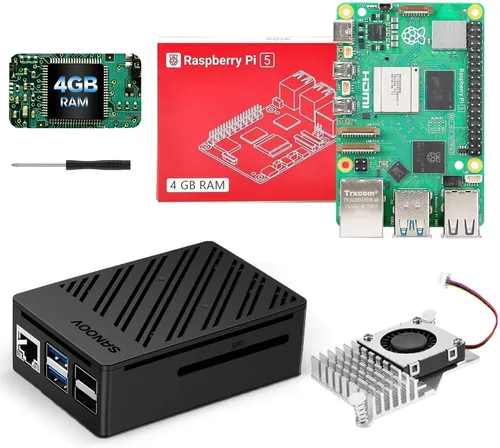 Kit Básico SANOOV para Raspberry Pi 5 4GB RAM con Enfriador Activo, Placa Única Rpi 5 4GB y Estuche ABS Incluido
