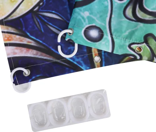 Miniatura 6 de LIVILAN Cortina de ducha de sirena, juego de cortinas de baño de tela de medusa con ganchos, animales marinos del océano, decoración de baño
