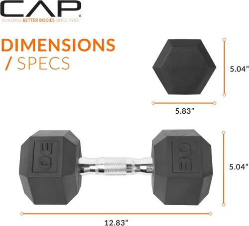 Miniatura 4 de CAP Barbell Peso de la mancuerna hexagonal recubierta, individual, 10-120 libras, múltiples opciones