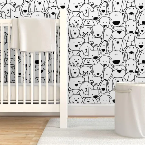 Miniatura 6 de Papel tapiz para despegar y pegar, diseño de garabatos de perro, negro, blanco, rescate, cachorro, amante de las mascotas, papel tapiz extraíble