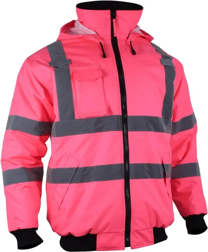 Chaqueta reflectante de alta visibilidad para mujer, impermeable, seguridad ANSI, abrigo de bombardero de invierno, sudadera con capucha Hi Vis