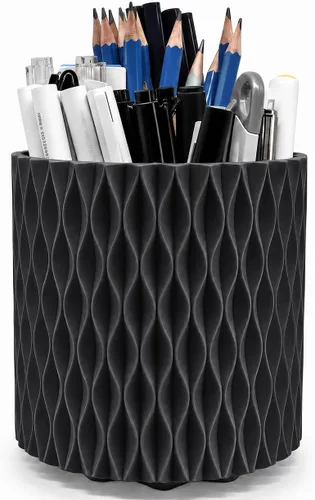 Miniatura 7 de Lebenrich Aesthetic Black Pen Holder for Desk, Rotating Plastic Desk Pencil Holder Organizer for Home School Office