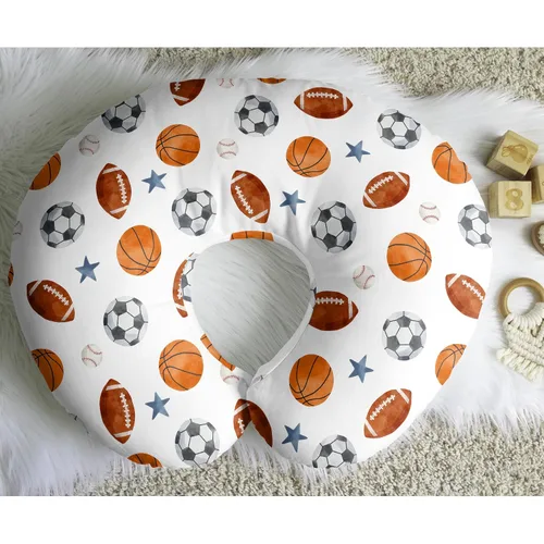Miniatura 5 de Sweet Jojo Designs Funda de almohada de lactancia de niño de fútbol marrón y blanco, funda de almohada para lactancia materna, funda de almohada