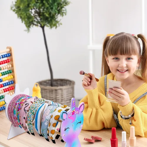 Miniatura 5 de Organizador de diademas para niñas Basumee con soporte para arcoíris y unicornio, soporte para diademas y aros de pelo, exhibidor de diademas, AZUL