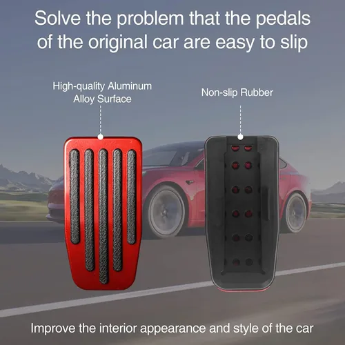 Miniatura 5 de Juego de almohadillas de pedal para Tesla Model 3 Model Y, cubiertas de pedal de freno y acelerador de rendimiento de aluminio antideslizantes