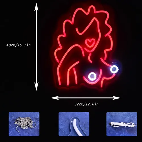Miniatura 2 de Señal de neón sexy de mujer pelirroja en el pecho, pechos, luz LED, energía USB, regulable, luces de neón, regalos para niñas, niños y mujeres