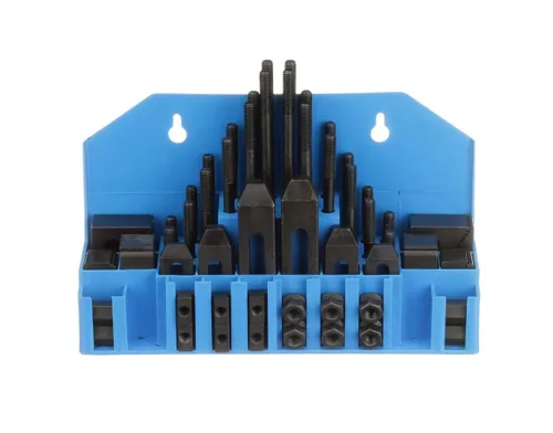 HHIP 3900-2112 Kit de sujeción de 58 piezas - Ranura en T de 7/16 pulgadas, pernos 3/8-16, bloques escalonados de acero aleado forjado, tuercas en