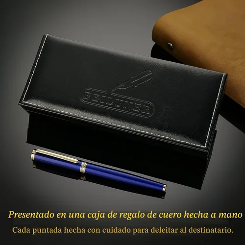 Miniatura 5 de BEILUNER - Pluma estilográfica azul, impresionante bolígrafo con acabado de oro de 24 quilates, hermosa punta de oro de 24 quilates (fina), regalo