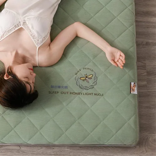 Miniatura 4 de KKCD Shikibuton - Colchón de futón japonés de felpa, cálido y suave, colchón enrollable para tatami, tapete portátil para dormir con fibra de Verde