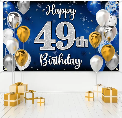 Miniatura 117 de Decoración de feliz cumpleaños 35, globo azul y plateado de 35 años, cartel grande de telón de fondo de cumpleaños, suministros para fiesta de 35th