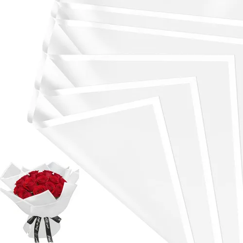 Miniatura 12 de Jutieuo 20 hojas de papel de regalo de flores negras, papel floral coreano translúcido impermeable para ramos de flores, embalaje de regalo, Borde