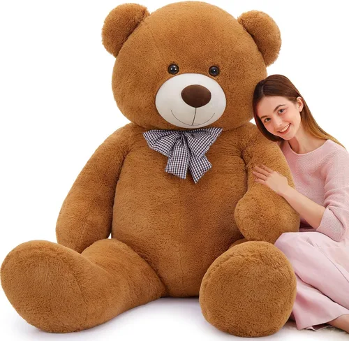 Miniatura 10 de MaoGoLan - Oso de peluche gigante de 52.0 pulgadas, peluche grande color canela con lindo moño y huellas, peluche suave de oso con moño para regalar