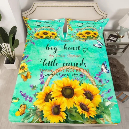 Miniatura 2 de Regalos de jubilación para mujer, juego de sábanas de tamaño individual, sábanas de girasol, regalo para profesores, cesta de cosecha floral, juego
