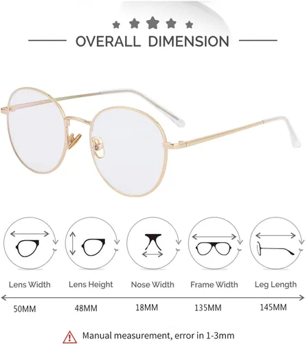 Miniatura 7 de Kursan - Gafas con filtro de luz azul para mujeres y hombres, elegantes, con armazón redonda de metal, lentes transparentes