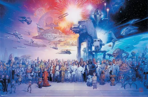 Miniatura 17 de Star Wars: Saga - Póster de pared de galaxia, 22.4 pulgadas de largo x 14.7 pulgadas de ancho, versión enmarcada de madera de granero