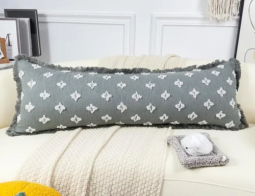 Miniatura 4 de Funda de almohada lumbar larga bohemia de 12 x 36 pulgadas con flecos de borlas, funda de almohada lumbar extra decorativa con patrón de flores 3D