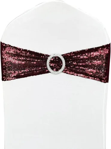 Miniatura 18 de Bandas para Sillas con Lentejuelas Elásticas Lazos de Spandex Poliéster para Fiestas Hotel Bodas Banquetes Decoración - 6 Piezas Aqua Sparkling
