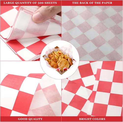 Miniatura 4 de 500 hojas de papel de delicatessen de 12 x 12 pulgadas, papel a cuadros rojos y blancos, resistentes a la grasa, envoltura de papel sándwich, papel