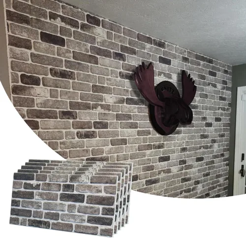 Miniatura 33 de Dundee Deco Paneles de pared 3D de ladrillo sintético, revestimiento de pared con aspecto de piedra roja, gris y marrón, espuma de poliestireno