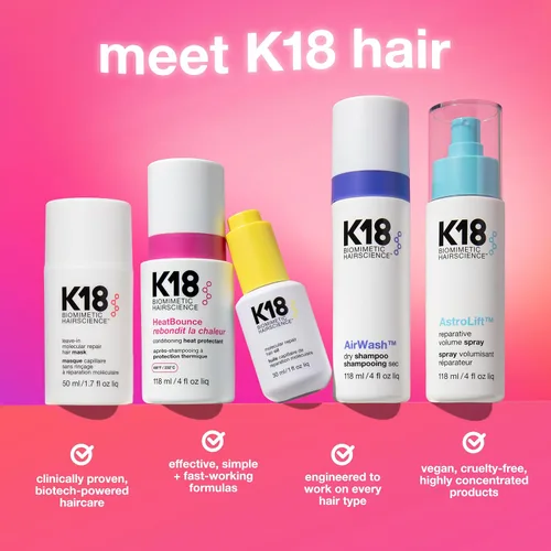 Miniatura 10 de K18 Mascarilla molecular sin enjuague de tamaño completo, repara el cabello seco o dañado, revierte el daño del cabello por blanqueador