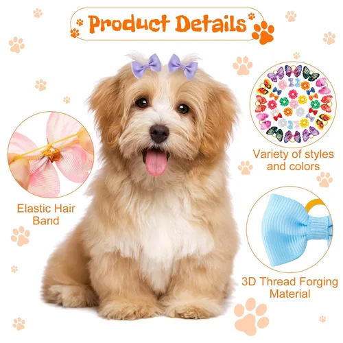 Miniatura 3 de Janinka 36 lazos para el pelo de perro con bandas de goma, lazos anudados para perros pequeños, perlas de flores, bandas elásticas para el cabello