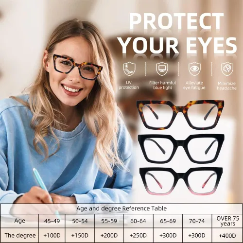 Miniatura 5 de Paquete de 3 lentes de lectura progresivos para mujer, multifocales, bloqueo de luz azul, bisagras de resorte
